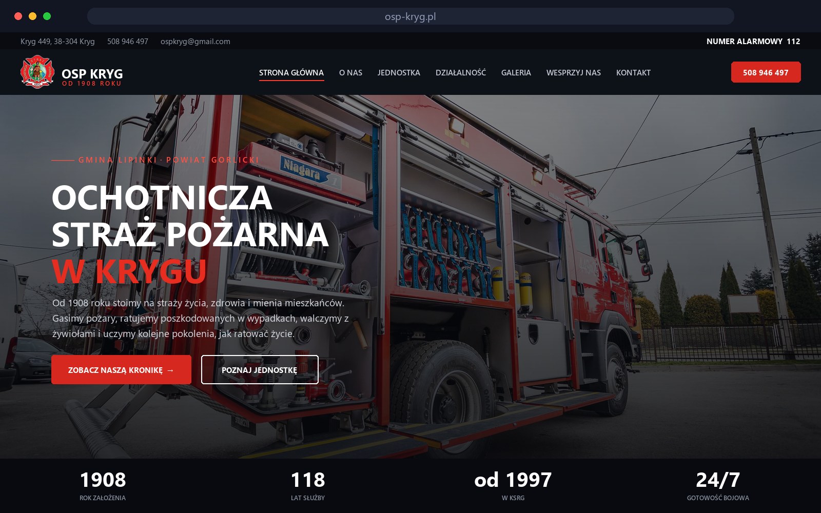 Strona internetowa Ochotniczej Strazy Pozarnej w Krygu
